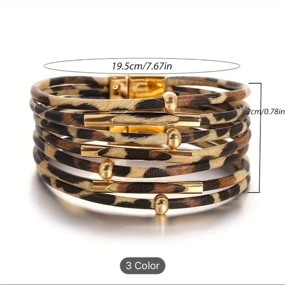 Leather Cuff Bracelet Leopard Animal Print - Picture 3 of 10